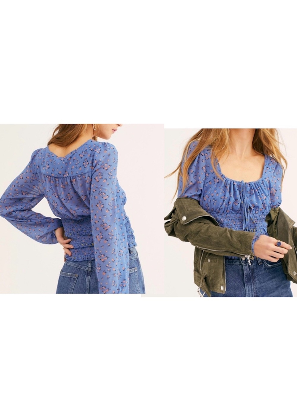 Free‎ people Lolita Smocked Semi sheer Sleeves Size M Summer Ditsy Floral